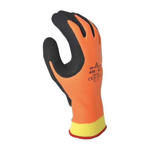 Cold Protection Coated Gloves, Polyester/Nylon/Acrylic Lining, Black/Orange, 2XL