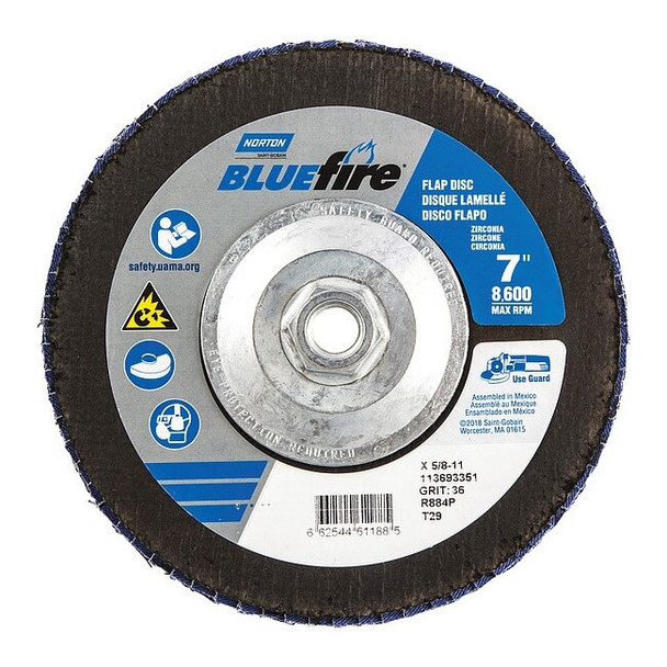 Norton Abrasives Flap Disc,7 In x 36 Grit,5/8-11 66254461188