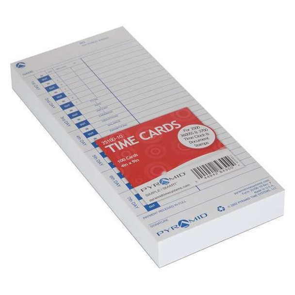 Pyramid Time Card,White,9in H,PK100 35100-10 Pyramid Time Card,White,9in H,PK100 35100-10