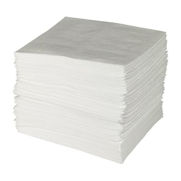 Brady Sorbent Pad, 24 gal, 15 in x 19 in, Oil, White, Polypropylene ENV500