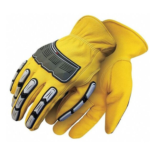 Leather Drivers Gloves, Shirred Slip-On Cuff, Keystone Thumb, Yellow, XL, 1 PR
