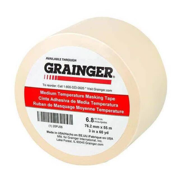 Painter's Tape, 3 in W x 60 yd L, 6.8 mil Thick, Tan, Rubber Adhesive