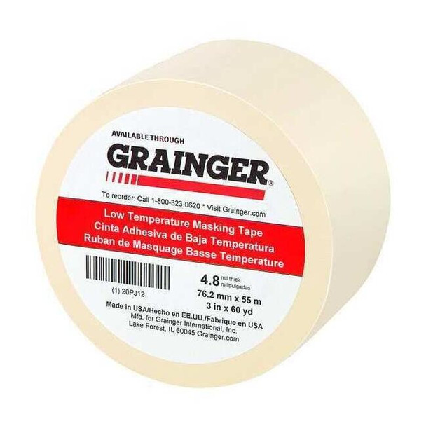 Masking Tape, 3 in W x 60 yd L, 4.8 mil Thick, Tan, Rubber Adhesive