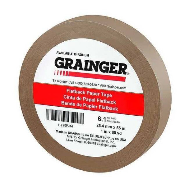 Packaging Tape, 1 in W x 60 yd L, 6.1 mil Thick, Kraft, Rubber Adhesive
