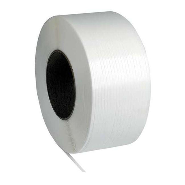 Plastic Strapping, 1/2 in W, 0.022 in Thick, 9,000 ft L, 275 lb Break, Machine