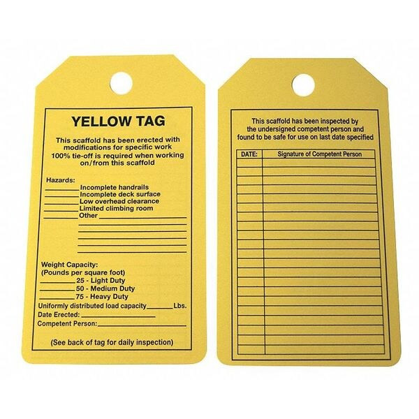 Tag, Forklift, Cardstock, 5 3/4 in H x 3 1/4 in W, Yellow, Rectangle, 25 PK