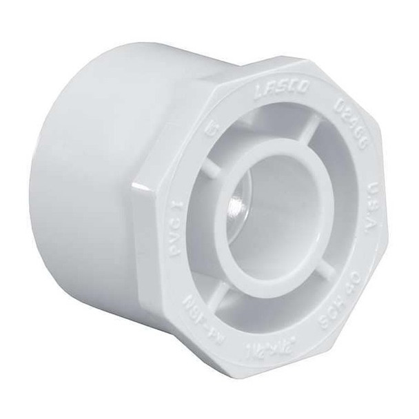 PVC Reducing Bushing, Spigot x Socket, 1 1/4 in x 1/2 in Pipe Size