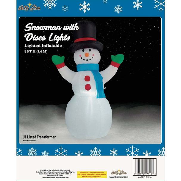 Brite Star 8 Ft. Snowman with Disco Lights Airblown Inflatable 49-113-67