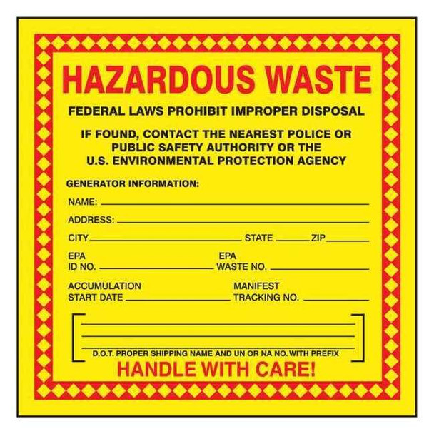 Accuform Hazardous Waste Label,6 In. H,PK25, MHZW20EVP MHZW20EVP