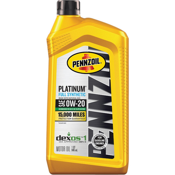 Pennzoil Platinum Full Synthetic 0W-20 Motor Oil, 1 Qt. 550036541 Pack of 6