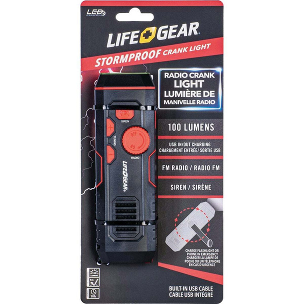 Life Gear Storm Proof LED 100 Lm. Crank Emergency Light and Radio LG38-60675-RED