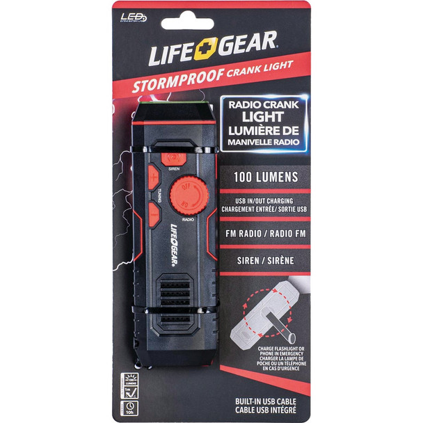 Life Gear Storm Proof LED 100 Lm. Crank Emergency Light and Radio LG38-60675-RED