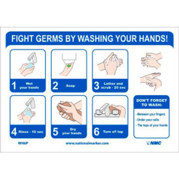 NMC ""Fight Germs By Washing Your Hands"" Vinyl Adhesive Sticker 7"" x 14""