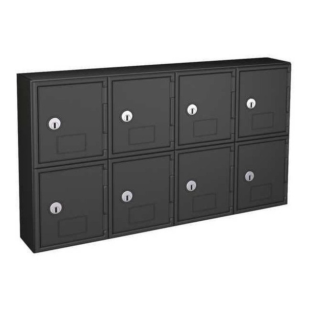 Cell Phone Locker, 24 in W, 4 in D, 13 1/2 in H, (2) Tier, (4) Wide, Black