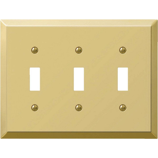 Amerelle 3-Gang Stamped Steel Toggle Switch Wall Plate, Polished Brass 163TTTBR