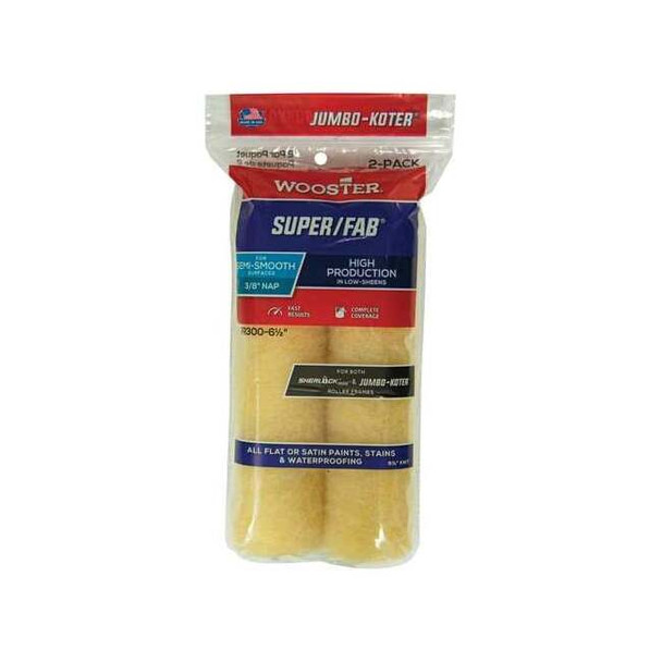 Wooster 6-1/2" Mini Paint Roller Cover, 3/8" Nap, Knit Fabric, 2 PK RR300-6-1/2