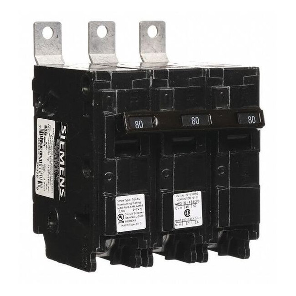 Miniature Circuit Breaker, BL Series, 80A, 3 Pole, 240V AC, 10kA at 240V AC