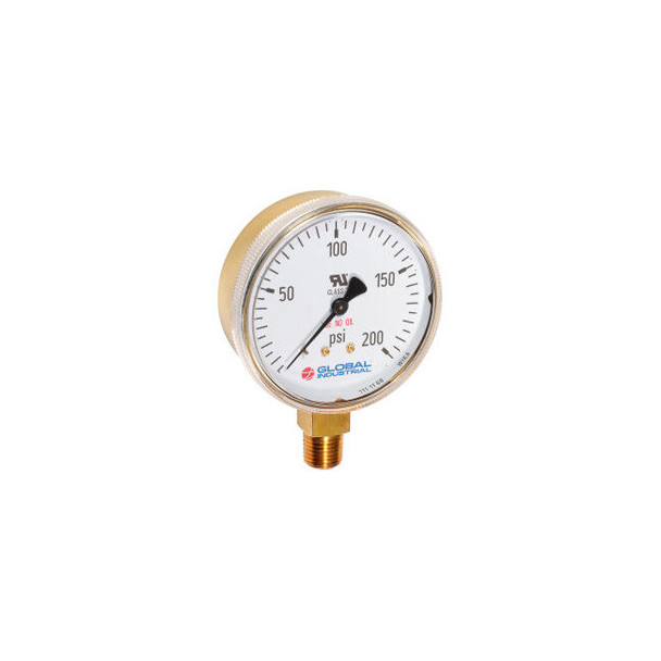 Global Industrial 2"" Compressed Gas Gauge 4000 PSI 1/4"" NPT LM Polished Brass