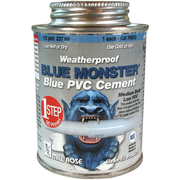 BLUE MONSTER 8 Oz. Weatherproof 1-Step Blue PVC Cement 76032