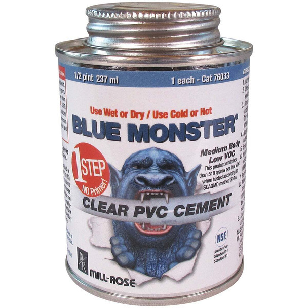BLUE MONSTER 4 Oz. Weatherproof 1-Step Clear PVC Cement 76031