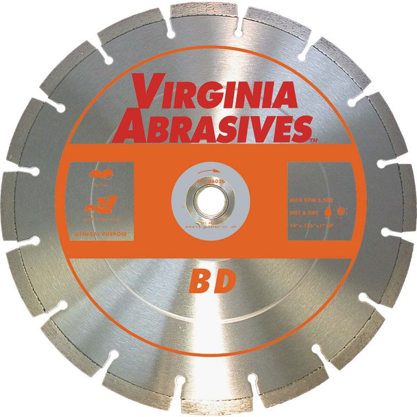 Virginia Abrasives 14 In. Segmented Dry/Wet Cut BD Diamond Blade 425-06026