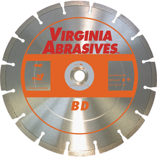 Virginia Abrasives 14 In. Segmented Dry/Wet Cut BD Diamond Blade 425-06026