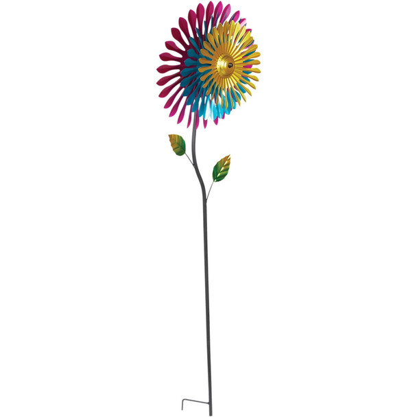 Alpine 47 In. H. Triple Metal Daisy Wind Spinner Garden Stake KIY336