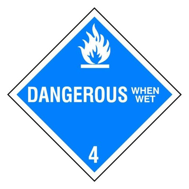 DOT Container Placard, Dangerous When Wet, Rigid Styrene, 10-4/5" W x 10-4/5" H