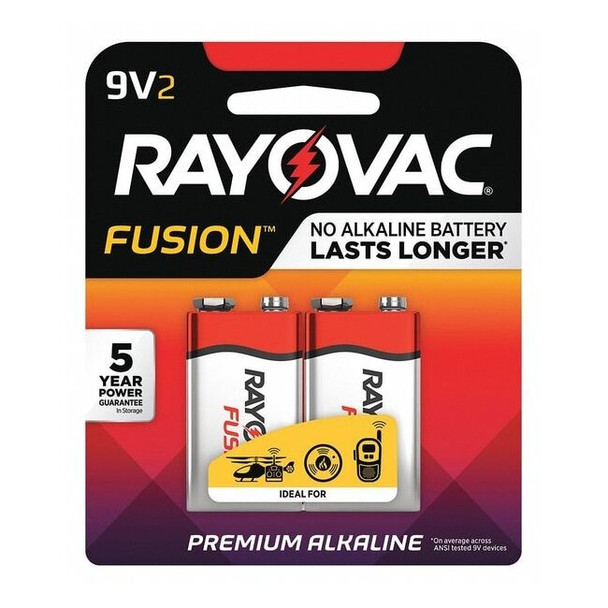 Rayovac Fusion Alkaline Battery, 9V 9V DC 2 PK A16042TFUS