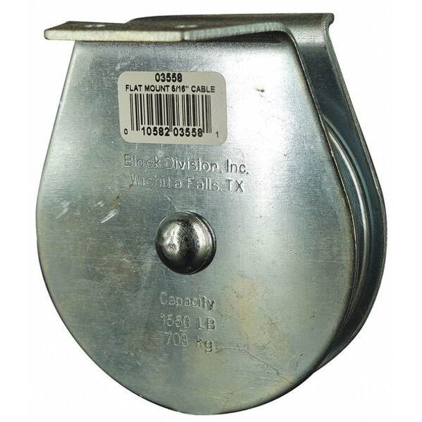 Pulley Block, Wire Rope, 5/16 in Max Cable Size, 1,550 lb Max Load, Zinc Plated