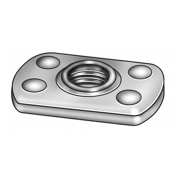 Tab Weld Nut, 3/8"-16, Steel, 5/8 in Wd, 63/64 in Lg, 3/32 in Ht, 50 PK