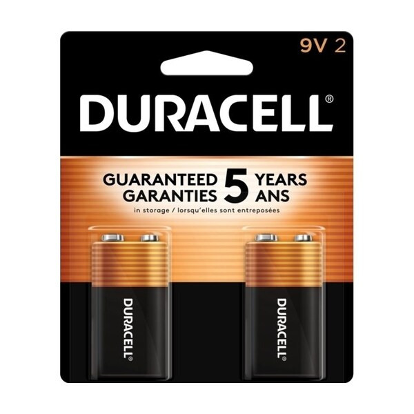 Duracell Coppertop 9V Alkaline Battery, 9V DC, PK2 MN1604B2Z