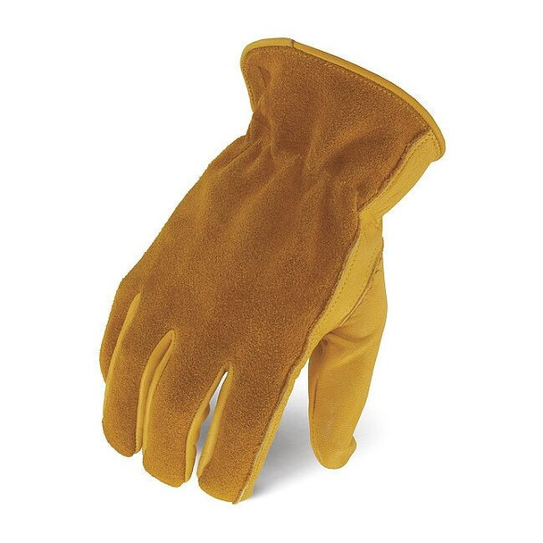 Leather Gloves, Cowhide, Shirred Slip-On, Wing Thumb, Gunn Cut, Tan, L, 1 PR