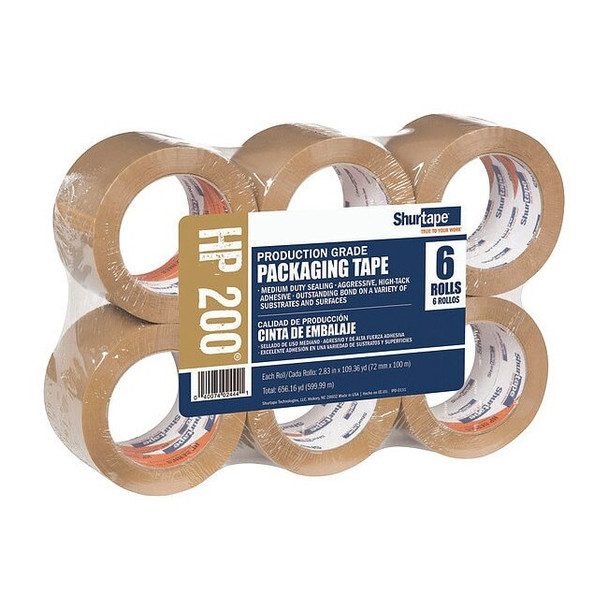 Shurtape Carton Sealing Tape, 1.8 mil, Tan, PK6 207239
