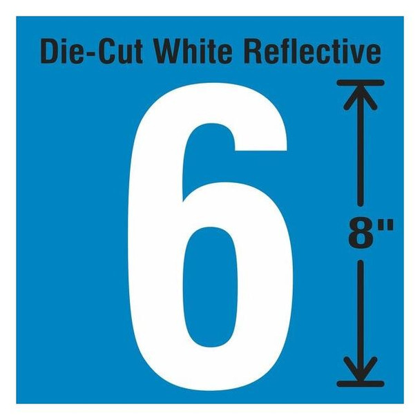 Stranco Number Label, Vinyl, White,Number 6,8"H DWR-SINGLE-8-6