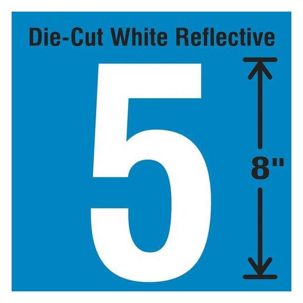 Stranco Number Label, Vinyl, White,Number 5,8"H DWR-SINGLE-8-5