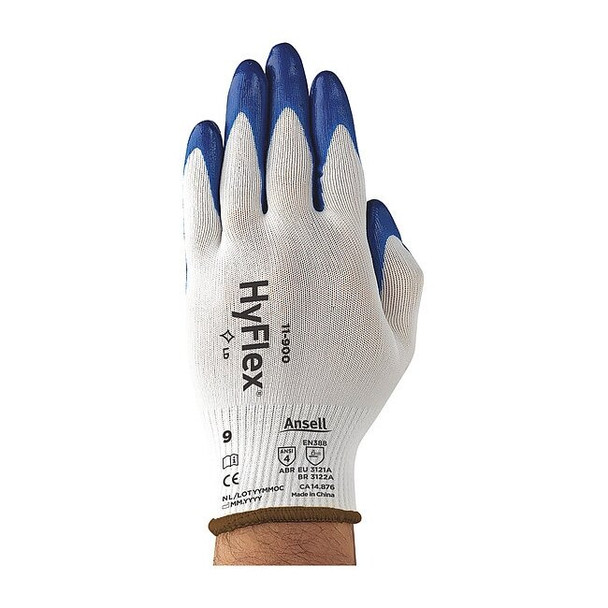 Coated Gloves, Nitrile, Smooth, Palm, 4 Abrasion Level, White, M (8) 1 PR