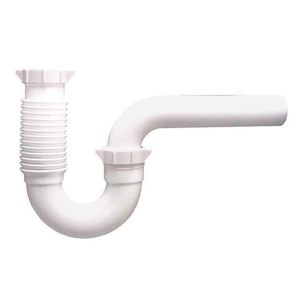 1-1/2 Dia, Polypropylene, White/Plastic, Lavatory/Kitchen Flexible, P-Trap