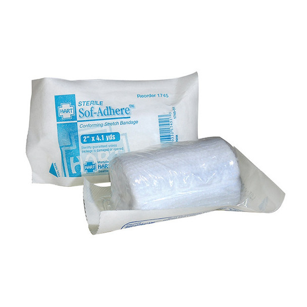 HART Health® Soft-Adhere Gauze Bandage, 2" x 4.1 yd, White, 1/Each