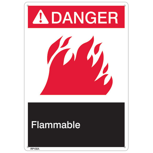 ANSI Z535 Rigid Plastic "Danger Flammable" Sign, 1/Each