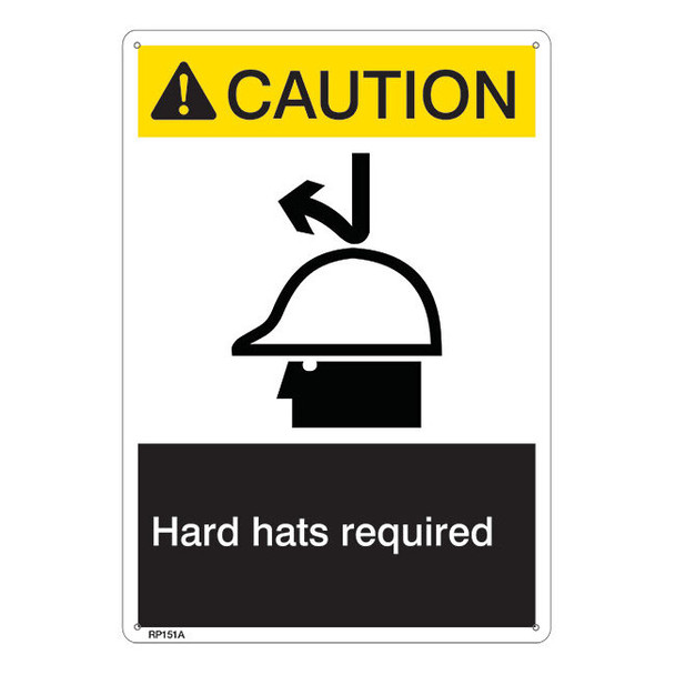 ANSI Z535 Rigid Plastic "Caution Hard Hat Required" Sign, 1/Each