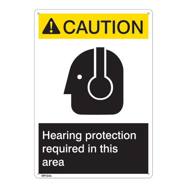 ANSI Z535 Rigid Plastic "Caution Hearing Protection..." Sign, 1/Each