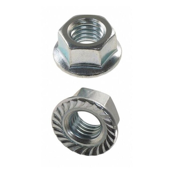 Serrated Lock Nut, 3/8"-24, Steel, Grade A, Zinc Plated, 11/32 in Ht, 100 PK