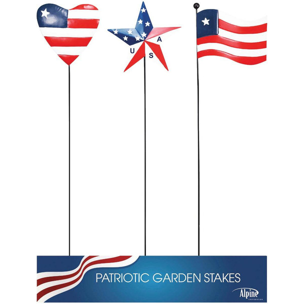 Alpine 40 In. H. Metal Patriotic Flag Garden Stake QEL516A Pack of 18