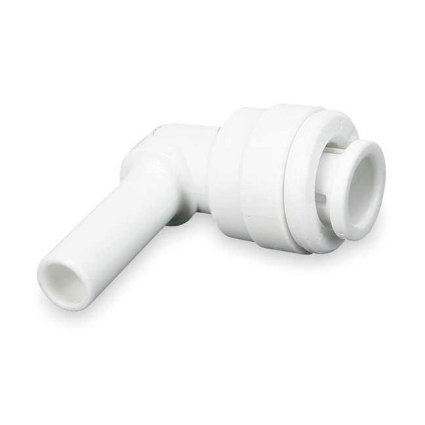 Push-Fit Elbow Fitting, 1/4 in Tube Size, Acetal, White, 10 PK