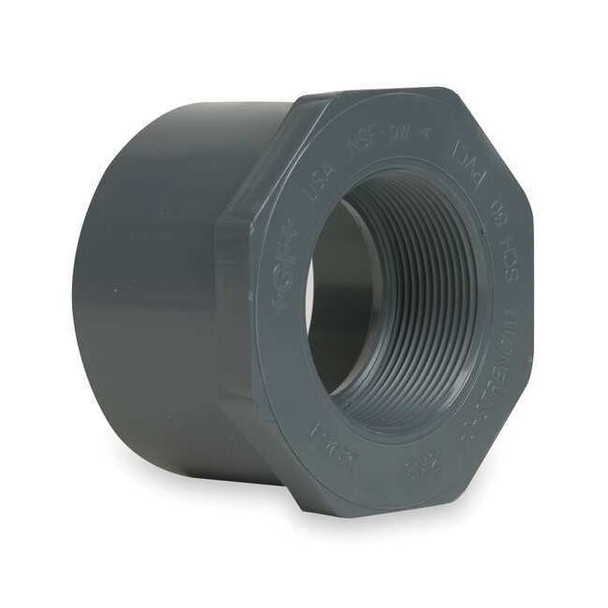 PVC Reducing Bushing, Spigot x FNPT, 1/2 in x 1/4 in Pipe Size