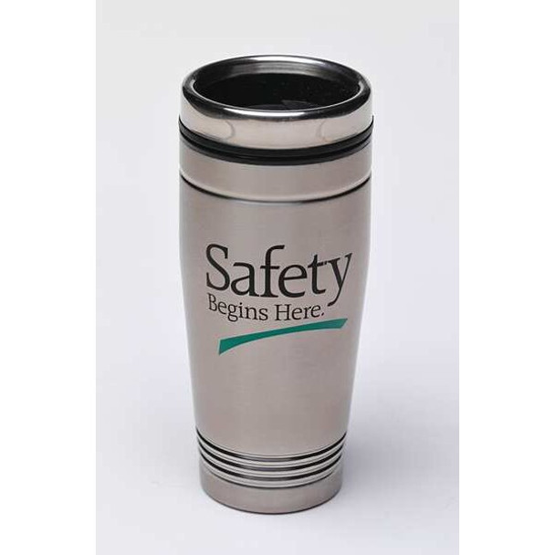 Quality Resource Group Travel Mug,Safety Begins Here,18 oz. 3771