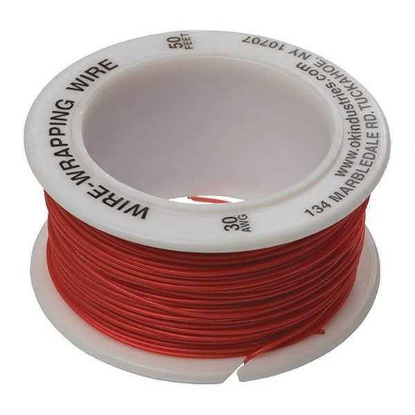 Ok Industries Spooled Wrapping Wire, 30 AWG, Red, Kynar(R), 50 ft R-30R-0050