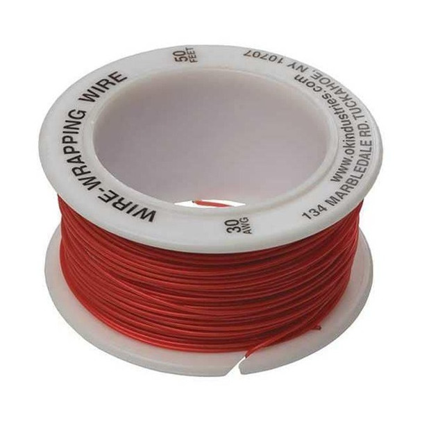 Ok Industries Spooled Wrapping Wire, 30 AWG, Red, Kynar(R), 50 ft R-30R-0050