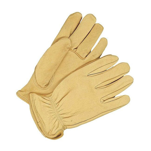 Leather Drivers Gloves, Shirred Slip-On Cuff, Keystone Thumb, Tan, S, 1 PR